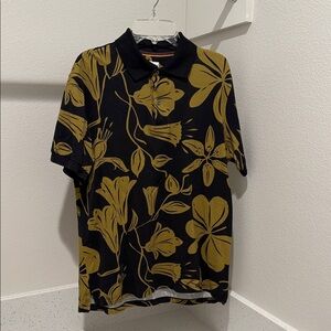Paul Smith Black Polo with Gold Floral Motif